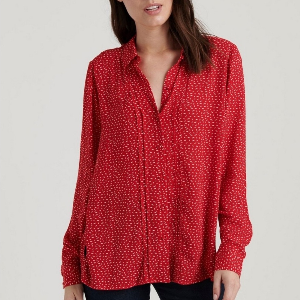 Sam Button Down Shirt- Red Multi- Size Medium
